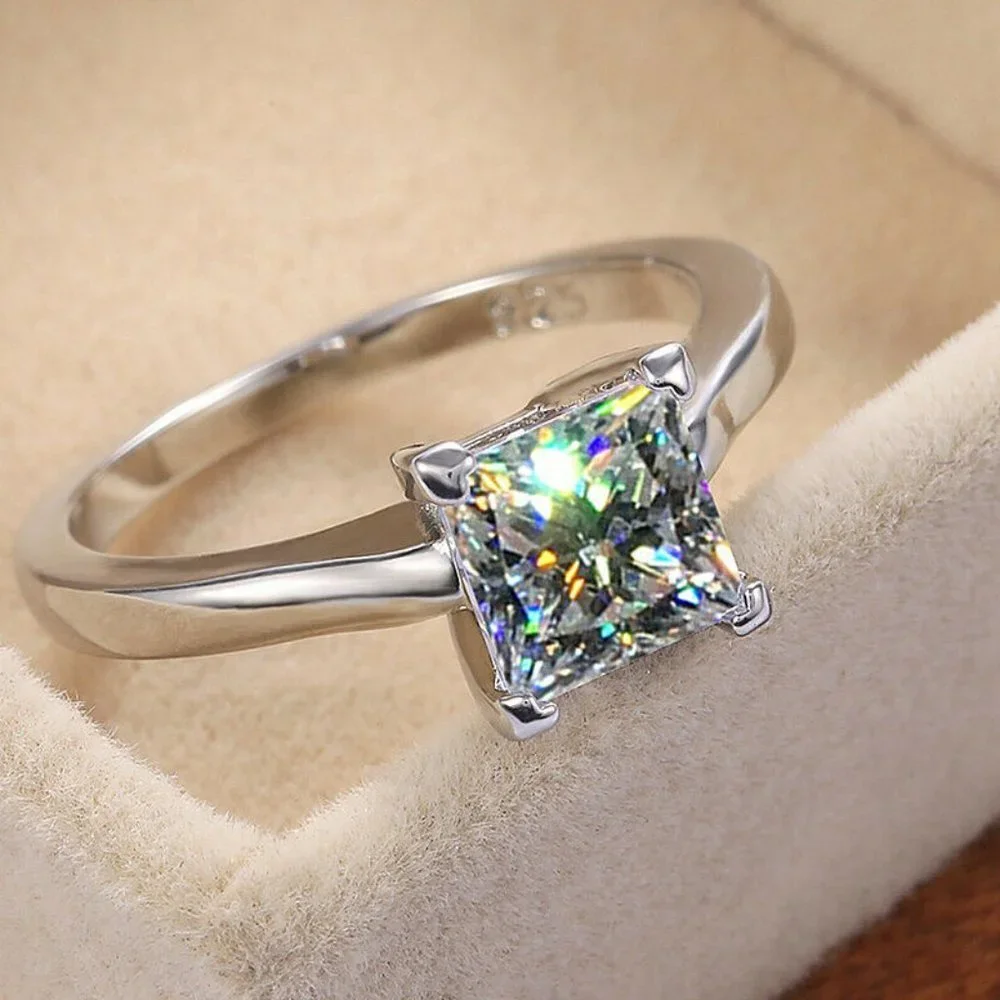 NEW 2CT Princess Cut Square Solitaire Diamond Ring